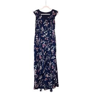 Banana Republic V-Neck Ruffle Sleeveless Blue Floral Dress Size 10